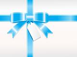 blue ribbon, bow with white card