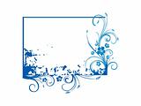 blue vector frame with grunge elements and flowers theme