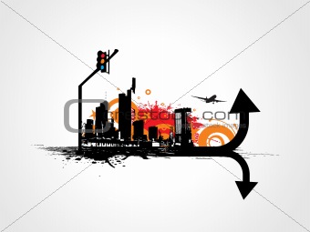 vector wallpaper of grunge city and aeroplane with nice elements on white background