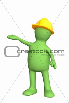 Puppet builder in a helmet