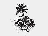 vector palm trees with hibiscus flowers and grunge background