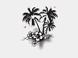 vector palm trees with hibiscus flowers and swirl elements