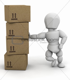 Person leaning on boxes