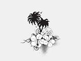 vector palm trees with hibiscus flowers and grunge elements