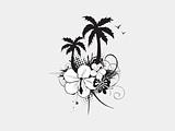 vector palm trees with hibiscus flowers on white background