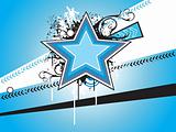 blue banner with star, arrow and flower, vector illustration
