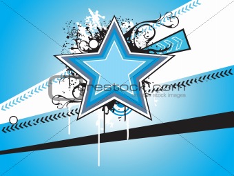 blue banner with star, arrow and flower, vector illustration