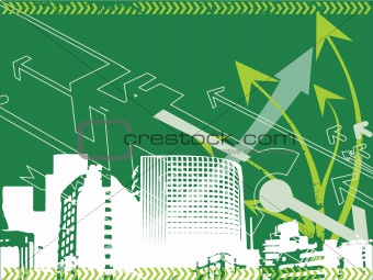 hightech green background of arrow and city, wallpaper