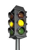 3d traffic light with a burning yellow signal