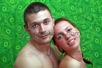  Portrait of the young beautiful couple at home