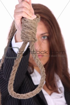 young businesswoman with gallows 