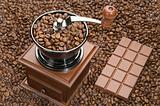 Old coffee grinder and Chocolate
