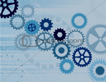 Various Blue Cogs on a Grunge Background