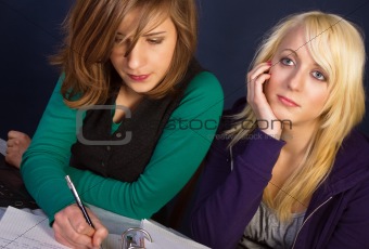 Two girls with their homework