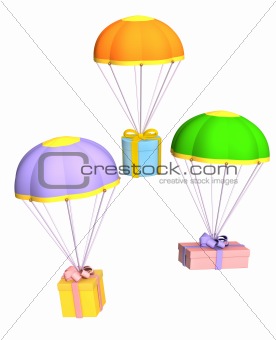 Gifts flying on parachutes