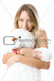 Lovely young blondie girl with teddy bear