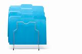 Blue File Folders in Rack. 