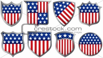 Eight Red White and Blue Shields