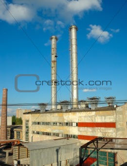 Two pipes on a roof of a boiler-house in Volgograd Russia