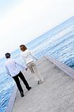 Mature romantic couple on a pier