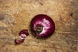 Spanish red onion on wood background