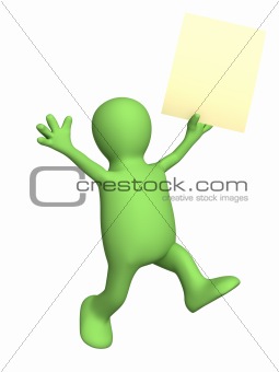 Happy puppet with sheet of paper 
