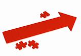 Red arrow made of pieces of puzzle