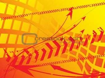 red wavy background with arrows and sample text, wallpaper