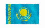 Flag of Kazakhistan on old wall background, vector wallpaper, texture, banner, illustration