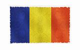 Flag of Romania on old wall background, vector wallpaper, texture, banner, illustration