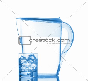 Pitcher and glass with droplets