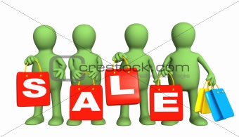 Four puppets with packages on sale