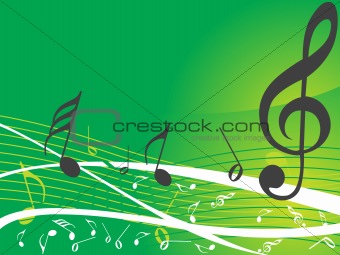 green musical background with different notes, wallpaper