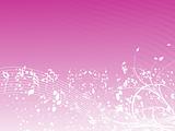 music background with different notes an floral on the pink, banner