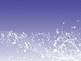 music background with different notes an floral on the purple, banner