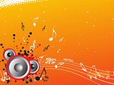 music background with different notes and speaker, banner
