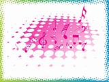 music halftone on pink background, vector illustration 