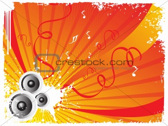 orange background with different notes and speaker, wallpaper