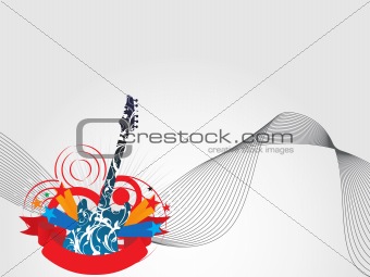 guitar and ribbon with stars isolated on gray, banner