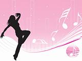 music background and dancing female, pink wallpaper