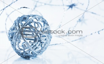 Christmas ball in blue tone with copy space