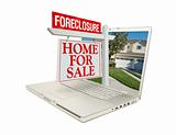 Foreclosure Home for Sale Sign & Laptop
