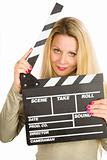 Blonde with clapperboard