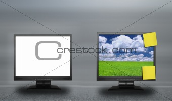 two lcd screens against abstract background