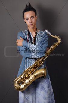Young musician with saxophone