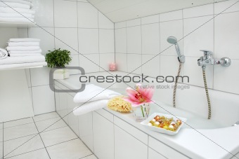 Bathroom in family house in white