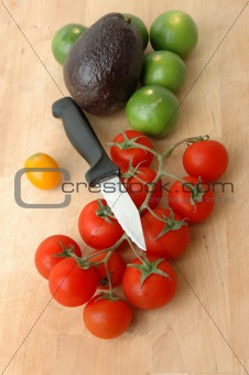 Fruit and vegetable on chop board