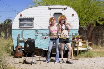 Young Women in Front of a Trailer