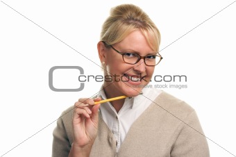 Beautiful Woman with Pencil