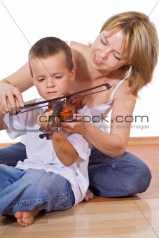 Woman teaching her son